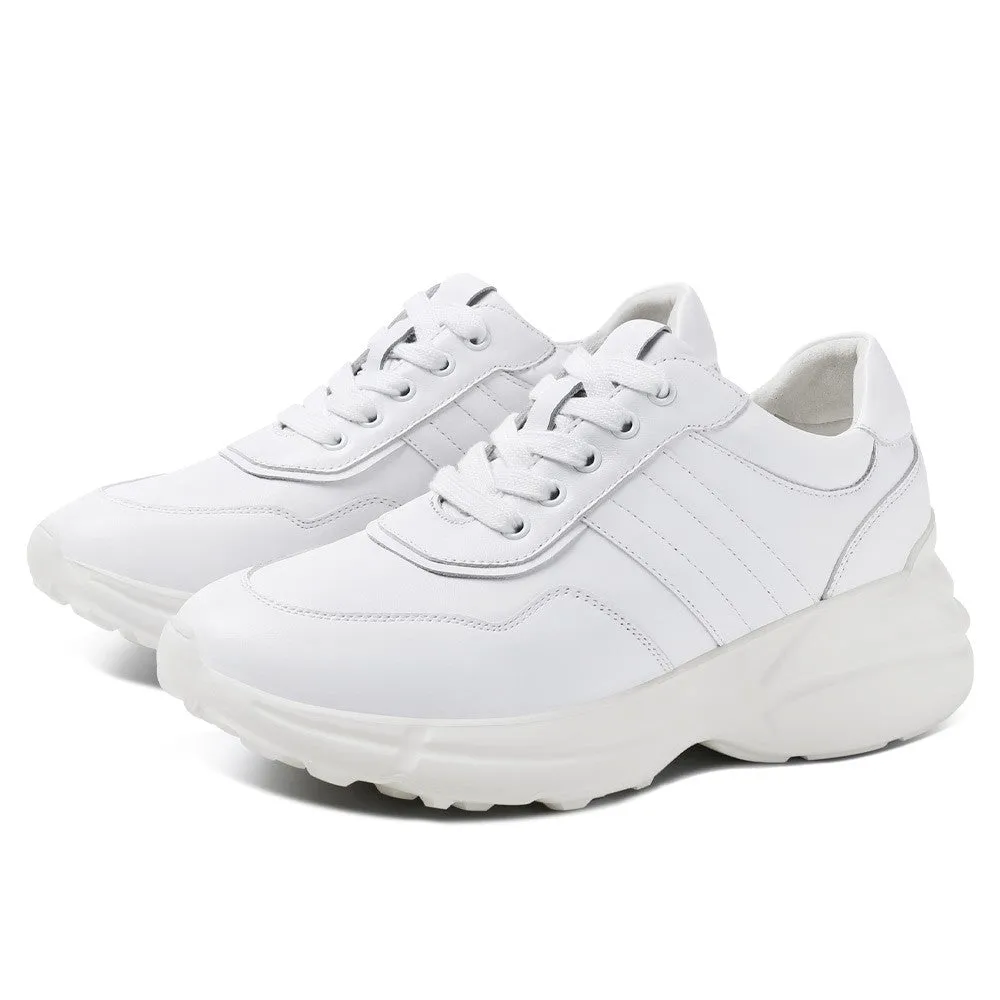 6 CM/2.36 Inches CMR CHAMARIPA White Cowhide Leather Women's Sneakers