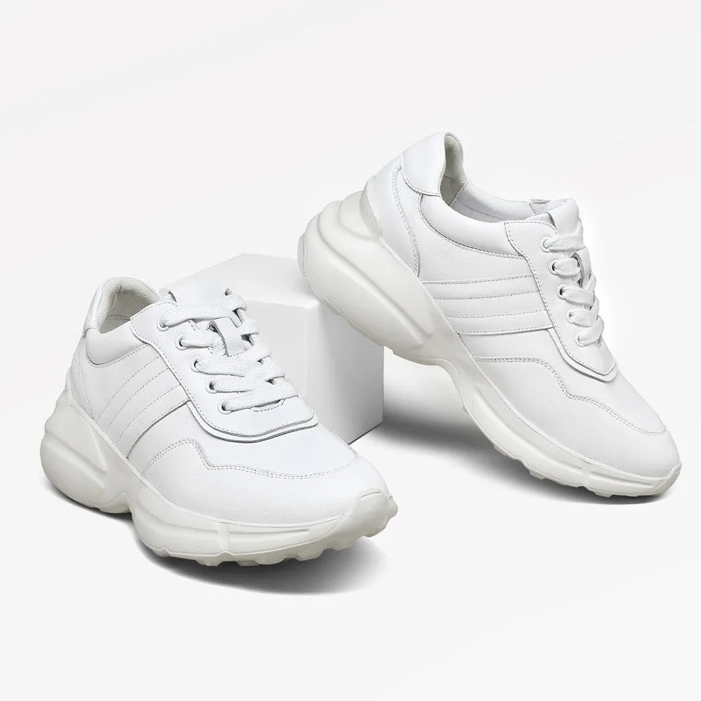 6 CM/2.36 Inches CMR CHAMARIPA White Cowhide Leather Women's Sneakers