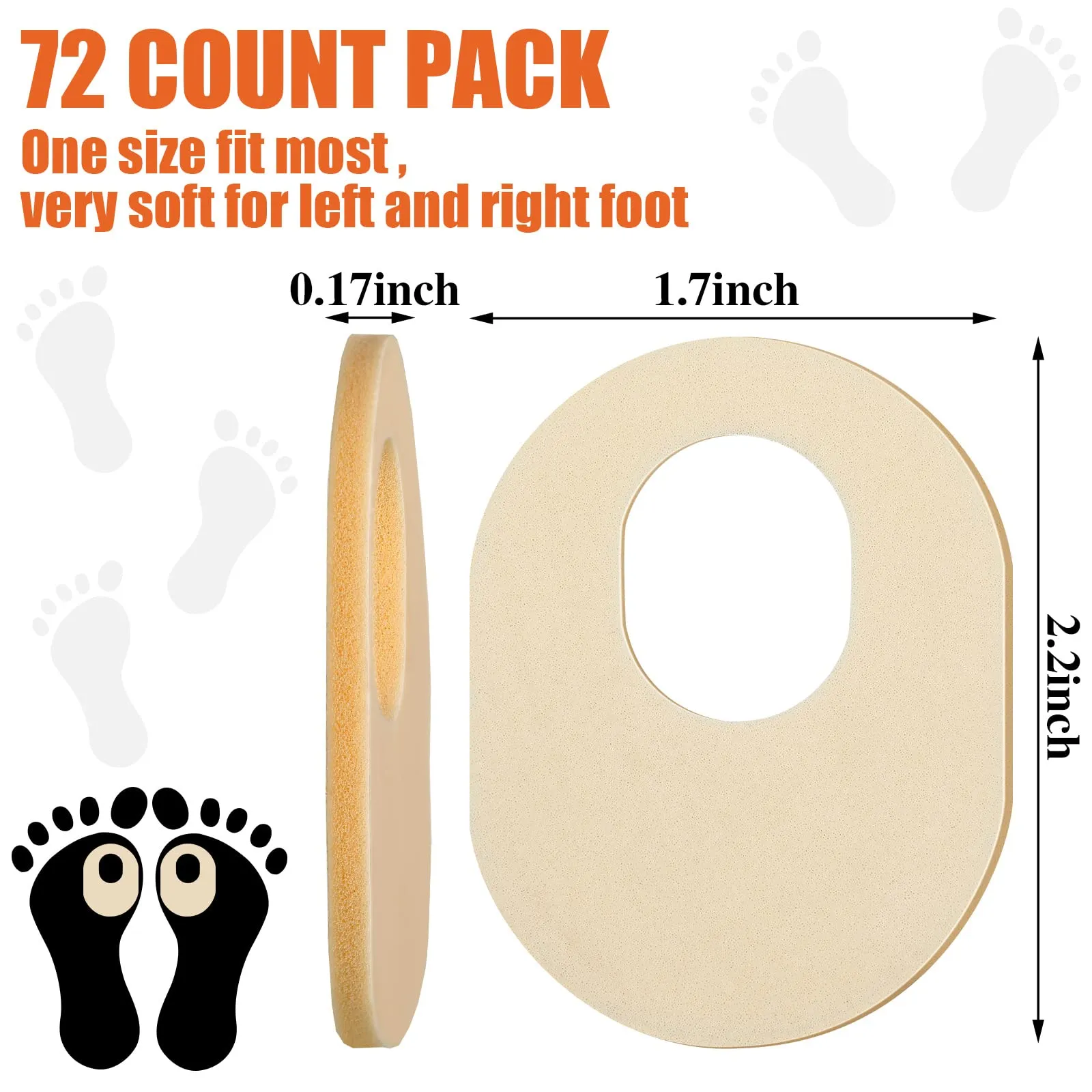 72 Count Soft Foam Callus Cushions Oval Corn Cushion Pads Self Stick Adhesive Foot Care Cushions Waterproof Corn Protectors for Feet Women Men (Beige) Beige