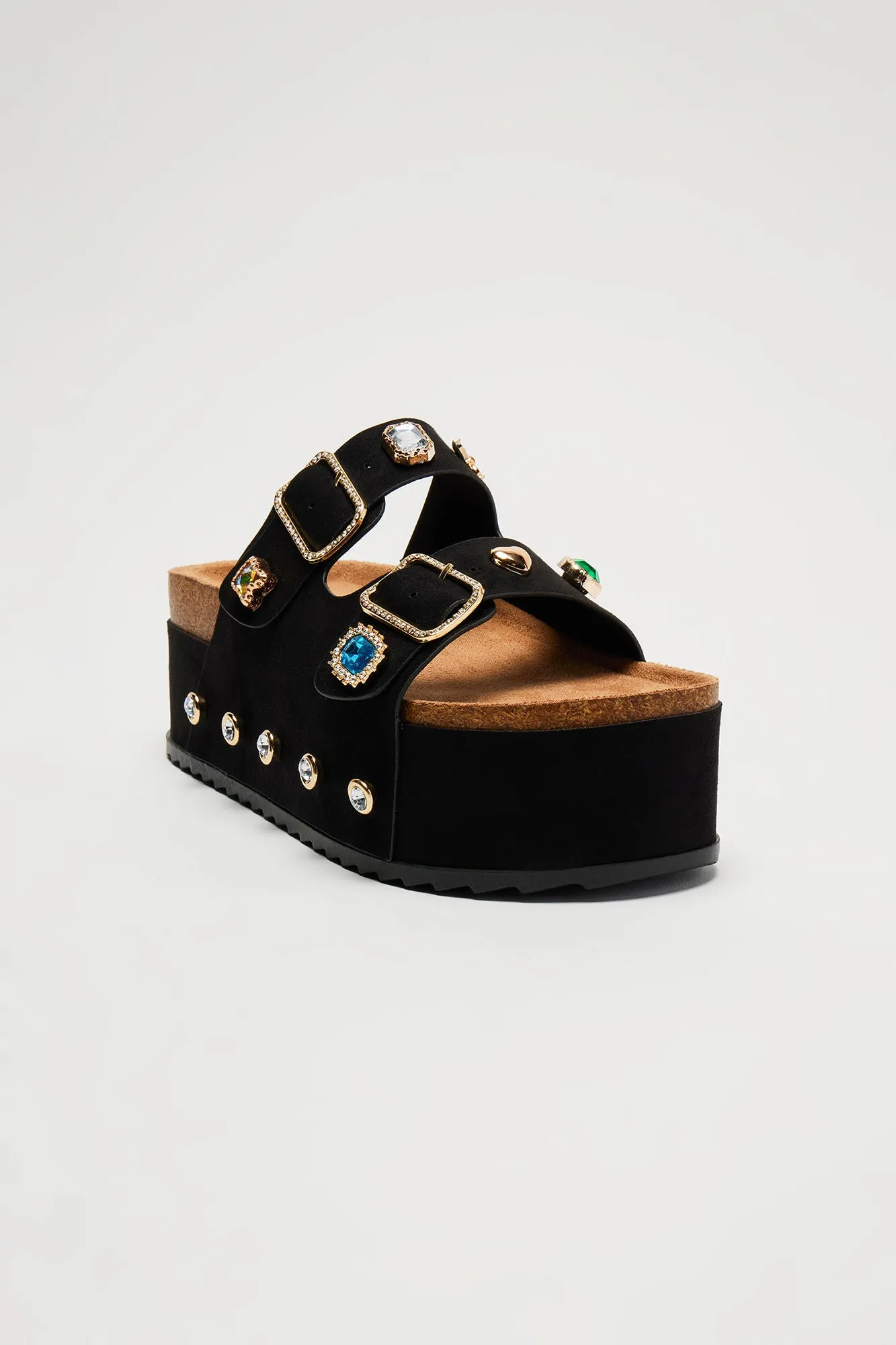 Arabelle Embellished Platform Slides - Black