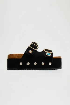 Arabelle Embellished Platform Slides - Black