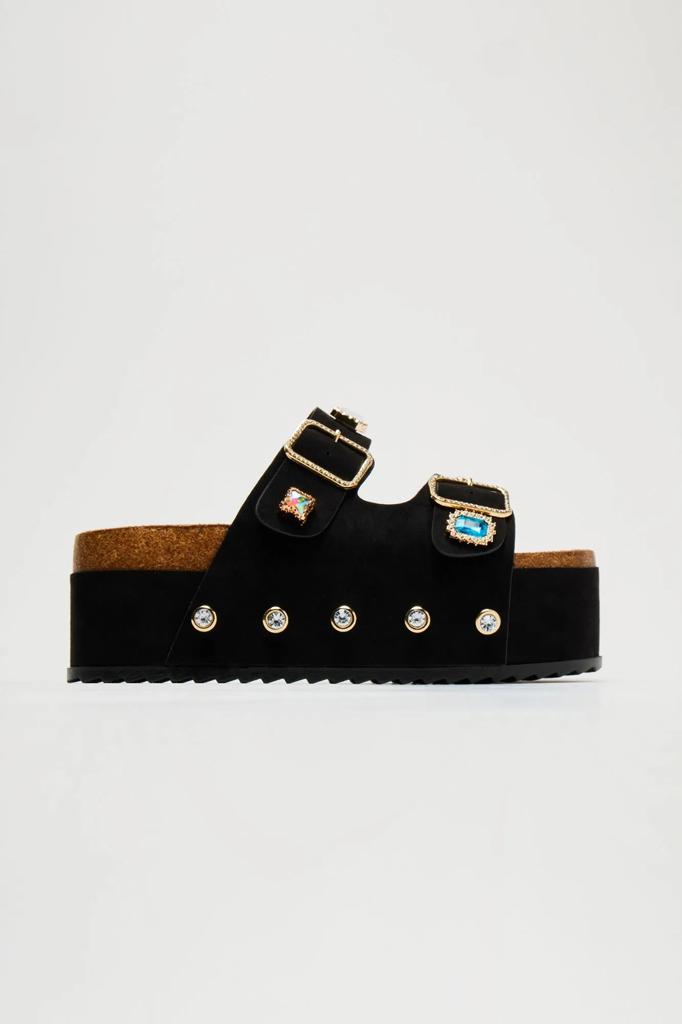 Arabelle Embellished Platform Slides - Black