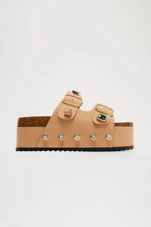 Arabelle Embellished Platform Slides - Nude