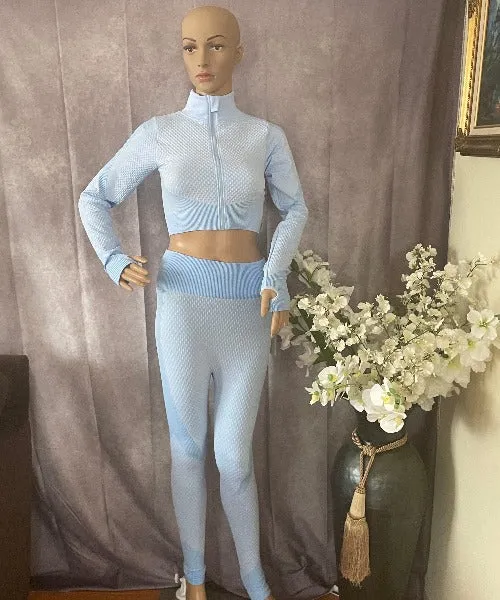 Baby blue 2 piece crop legging set