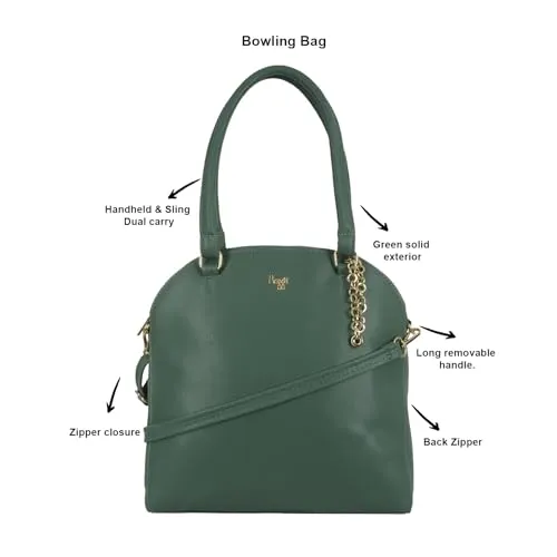 Baggit Women Green Bowling Handbag Large Size | Ladies Stylish Casual Purse Bag