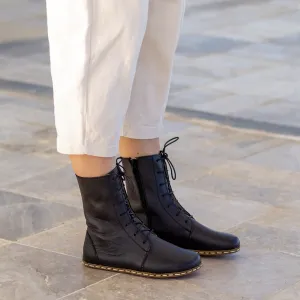 Barefoot Leather Lace-up Black Boots for Women