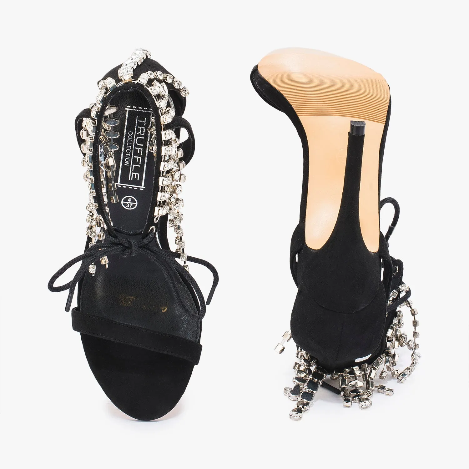 Black Crystal Detail Stiletto Sandal