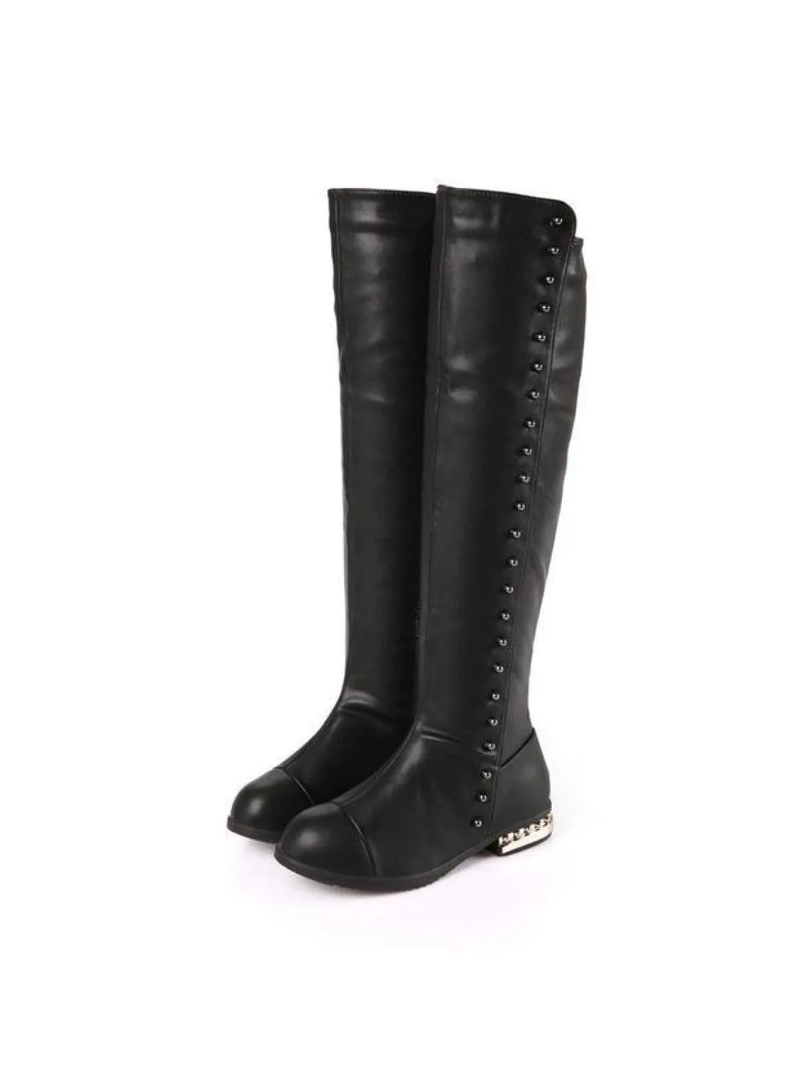 Black Gold Studded Knee High Boots By Liv and Mia