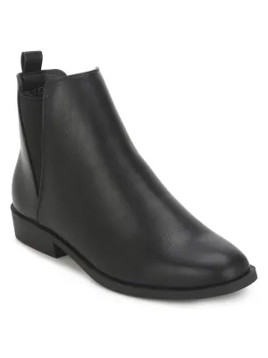 Black PU Low Shaft Ankle Boots