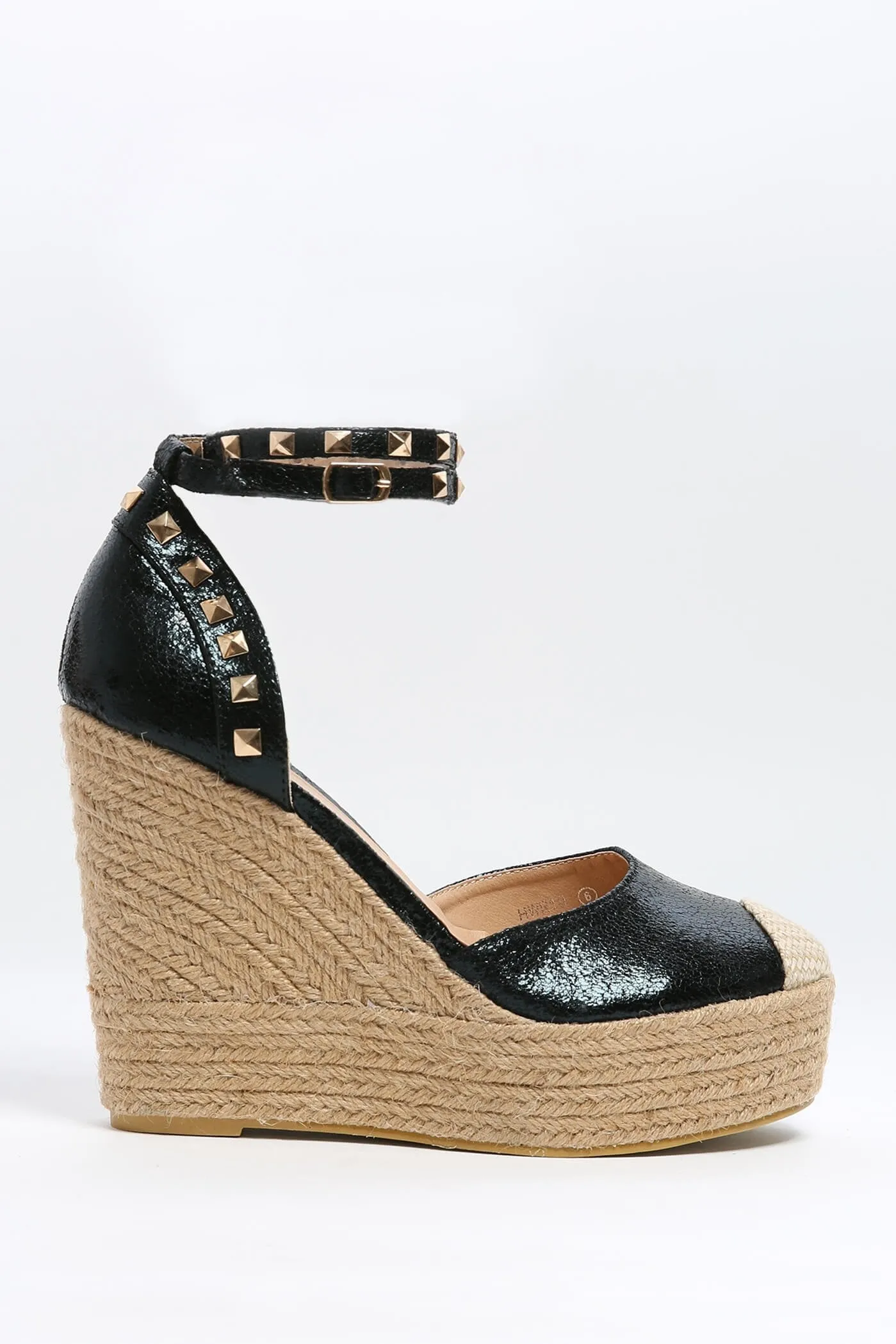 Black Studded Heel Wedge