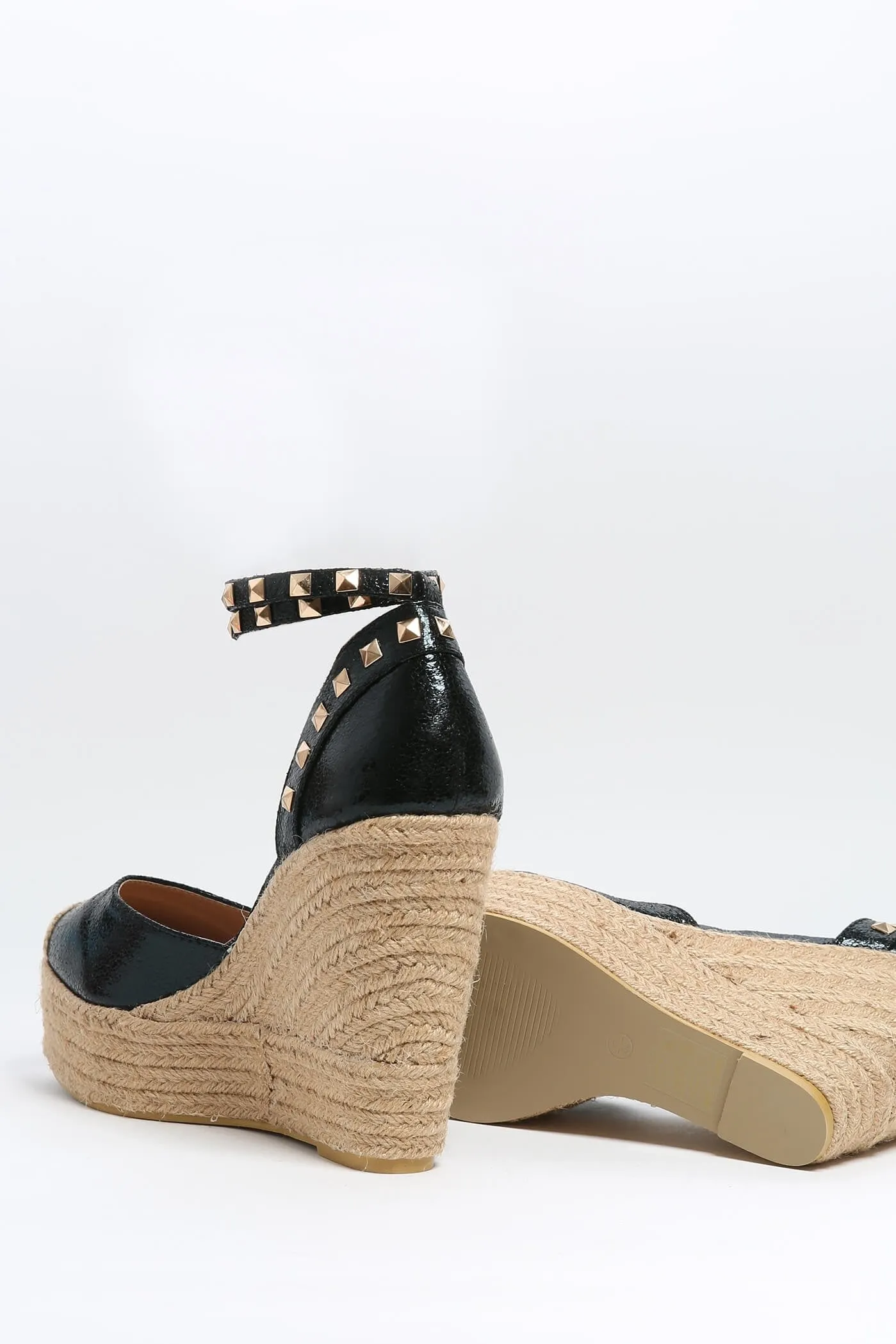 Black Studded Heel Wedge