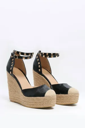 Black Studded Heel Wedge