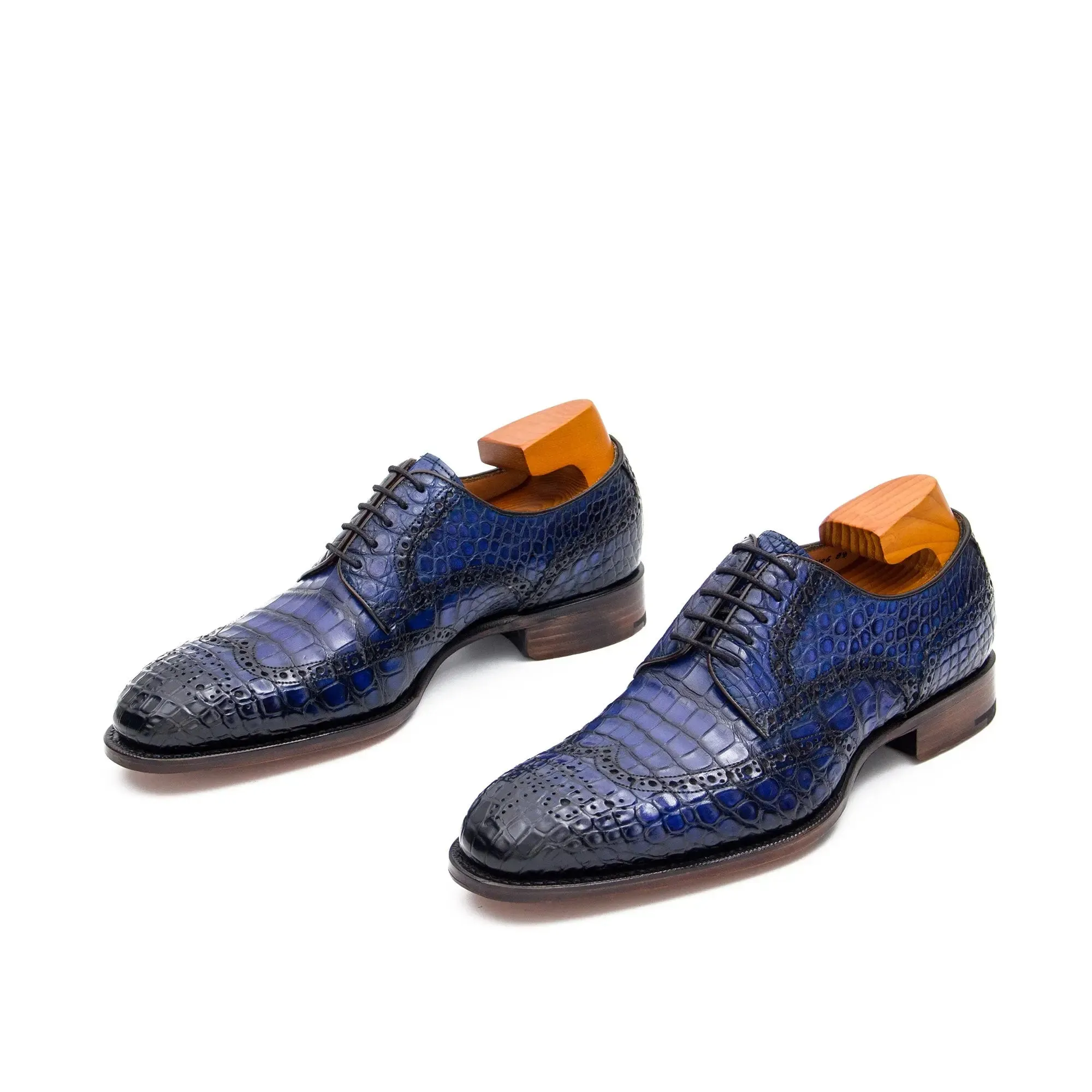 Blue Crocodile Leather Derby Shoes-Blue