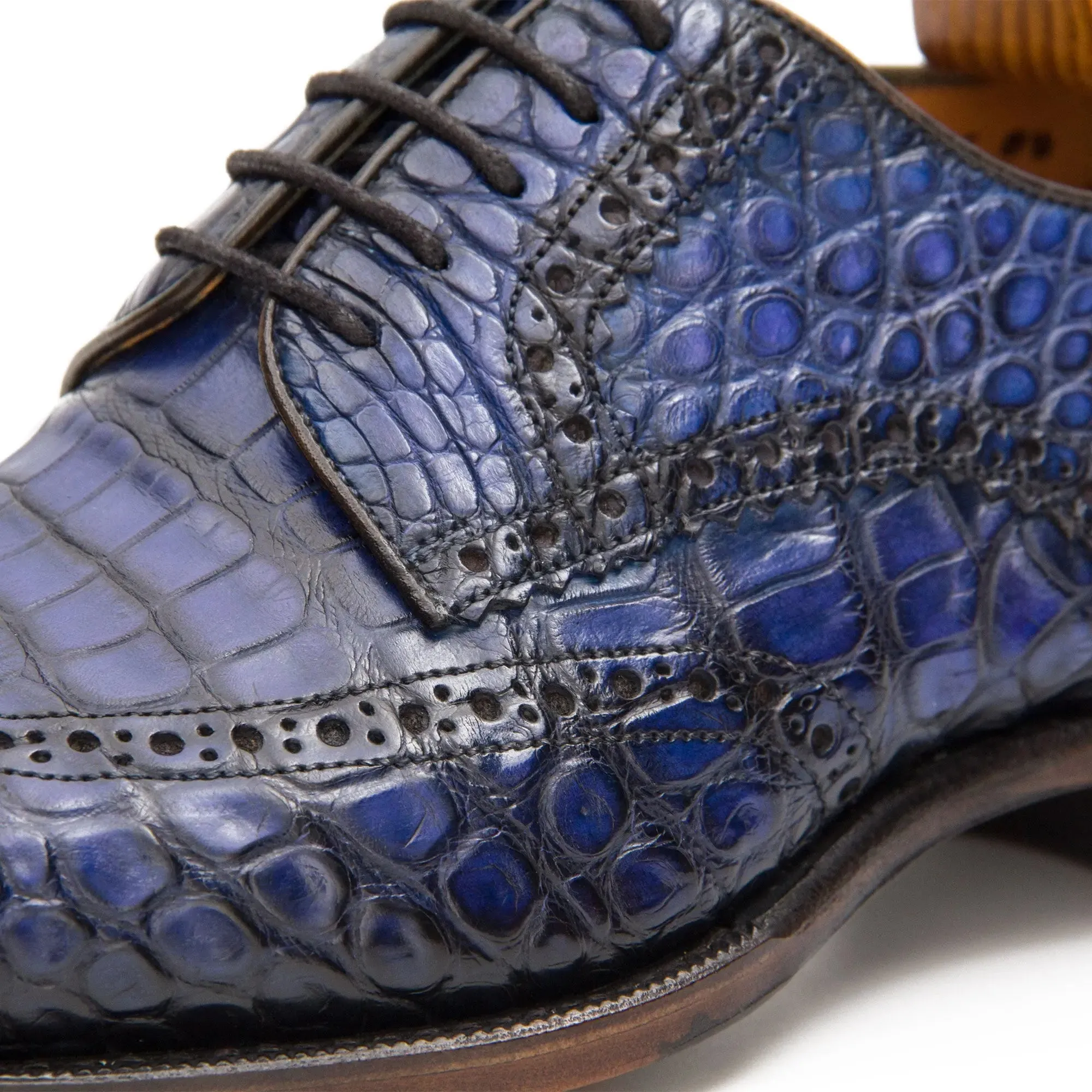 Blue Crocodile Leather Derby Shoes-Blue