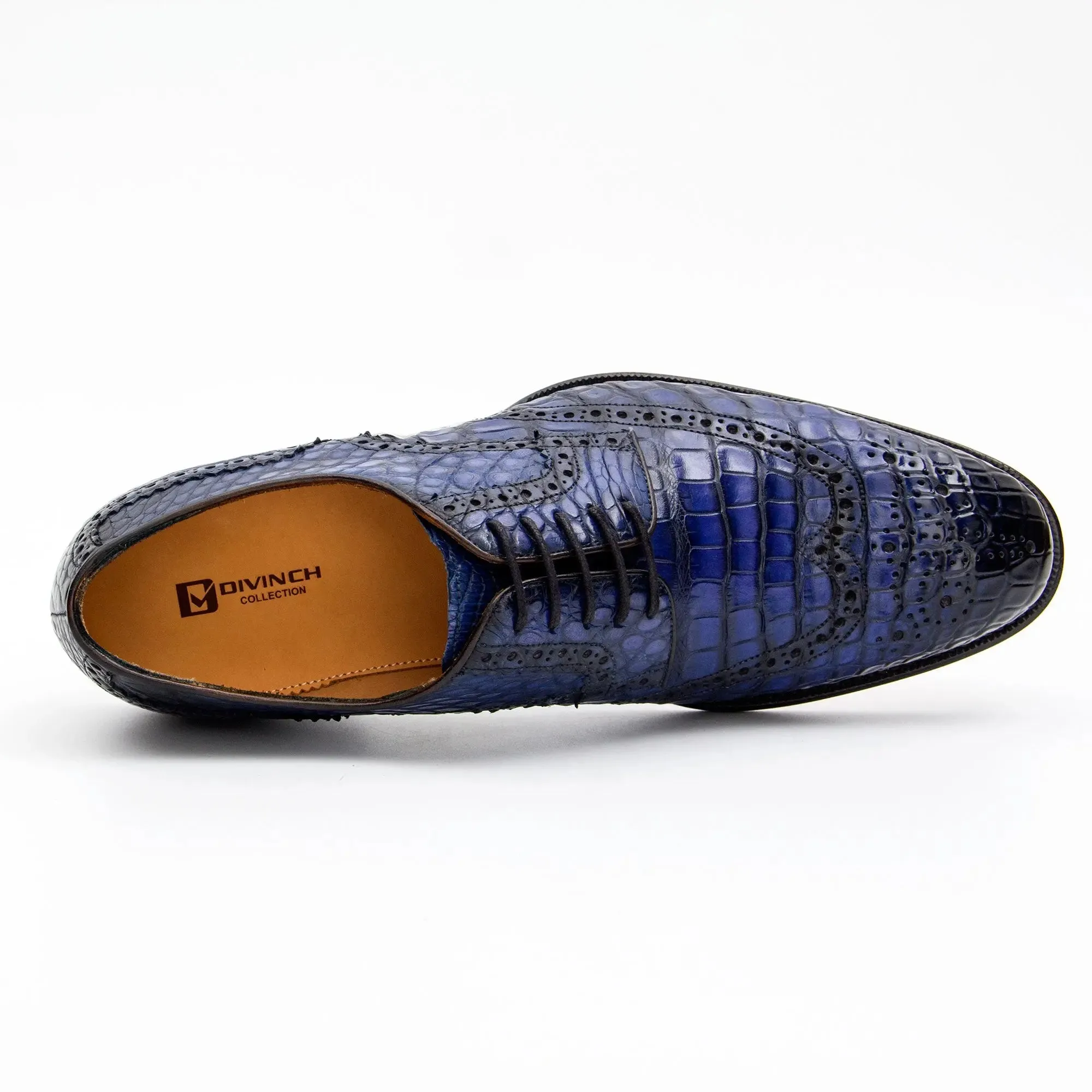 Blue Crocodile Leather Derby Shoes-Blue