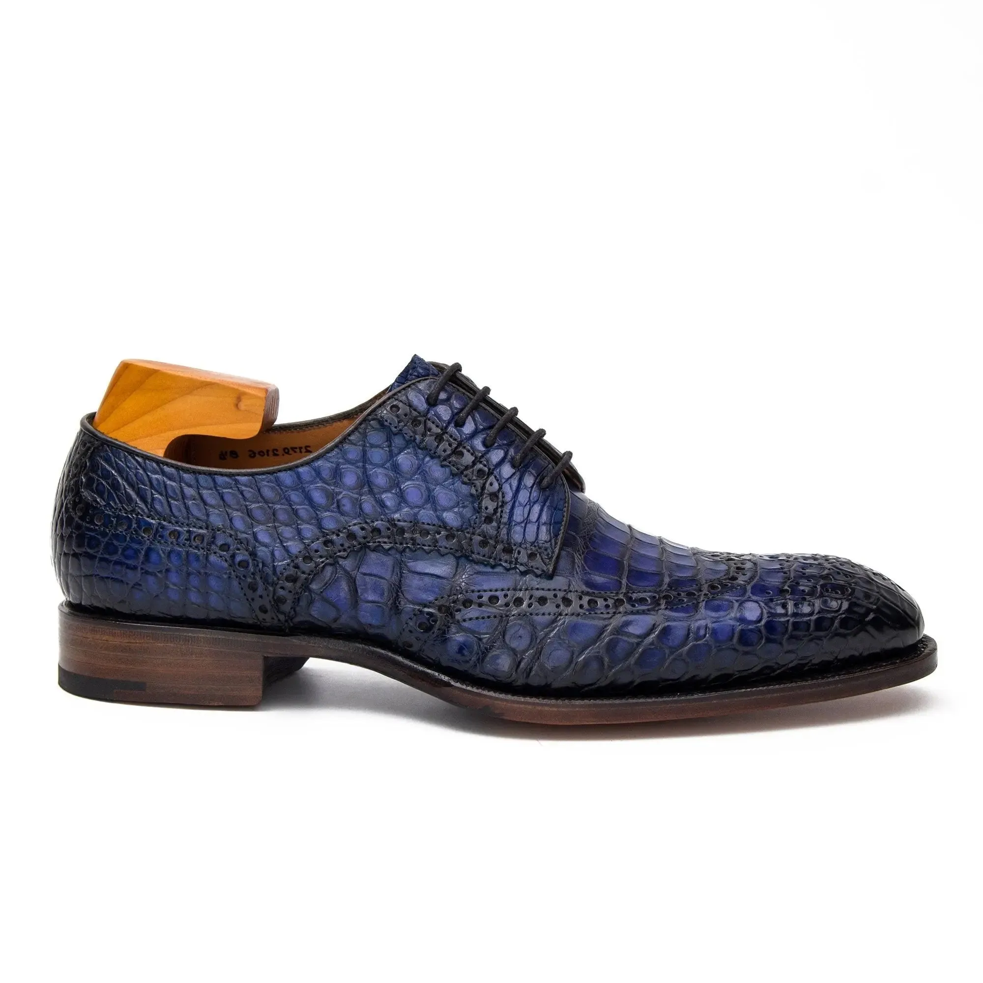 Blue Crocodile Leather Derby Shoes-Blue