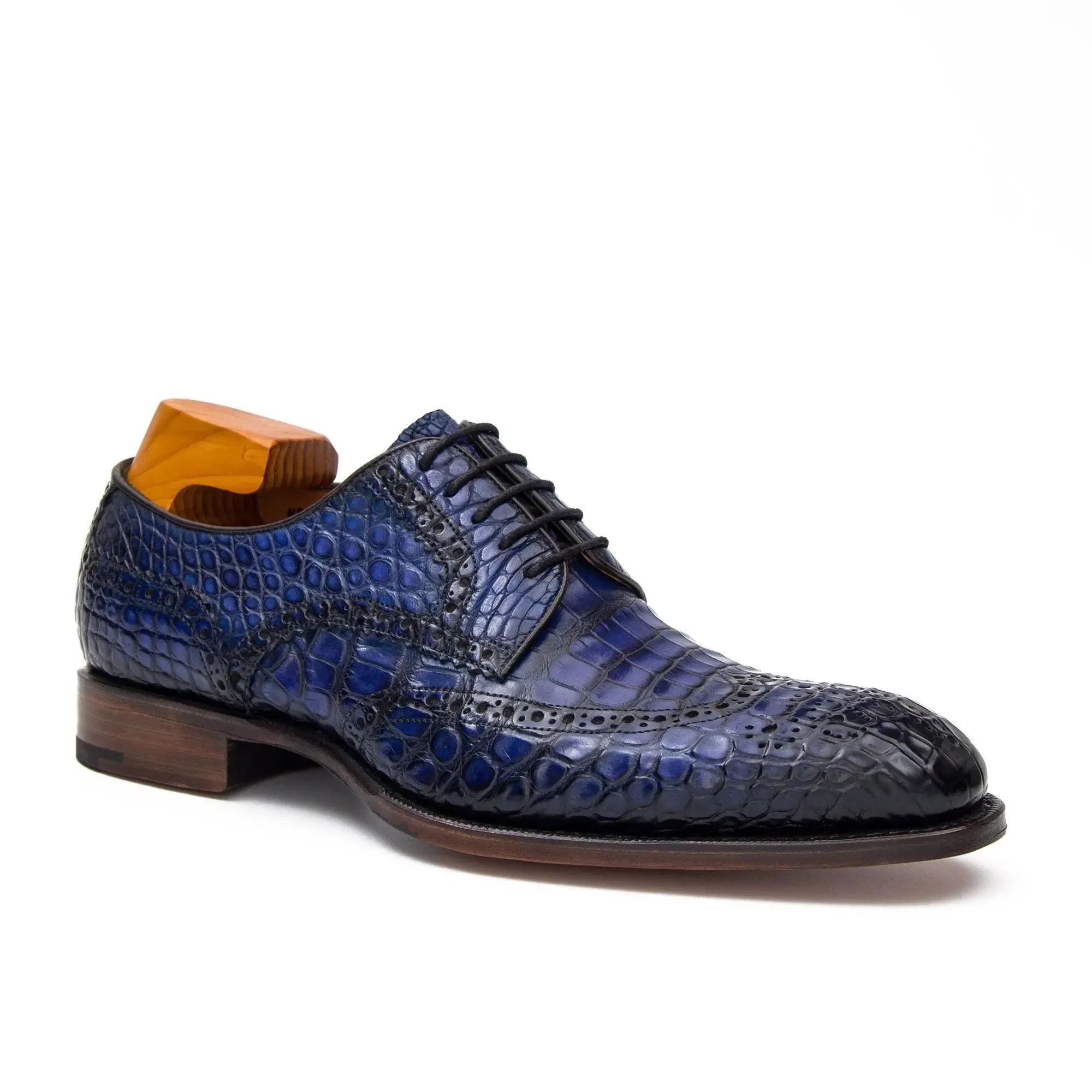 Blue Crocodile Leather Derby Shoes-Blue