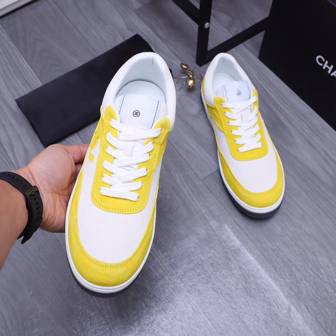 CC YELLOW WHITE SUEDE LOW TOP SNEAKERS