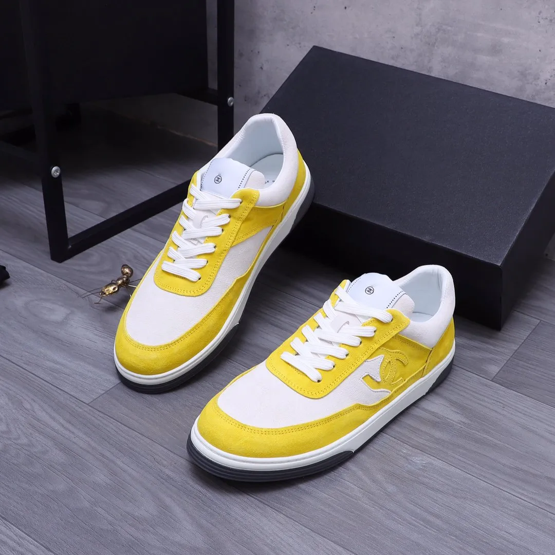 CC YELLOW WHITE SUEDE LOW TOP SNEAKERS