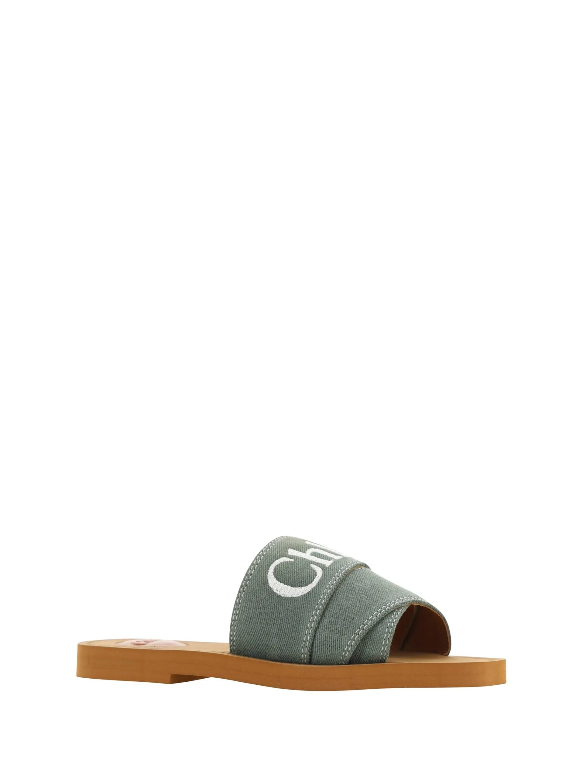 Chloé Forest Green Cotton Slides Woody Sandals