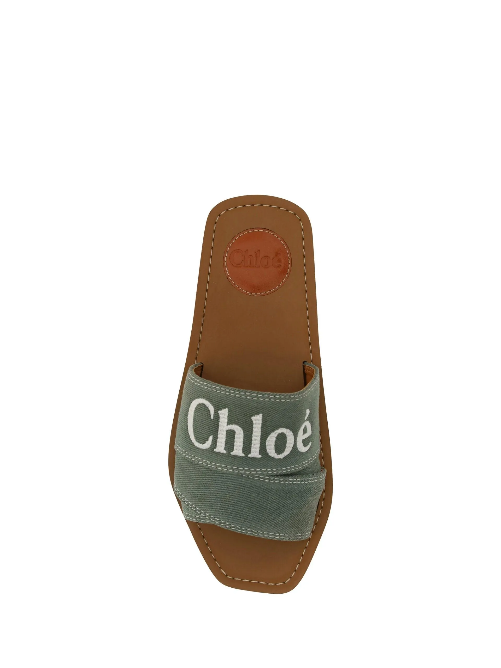 Chloé Forest Green Cotton Slides Woody Sandals