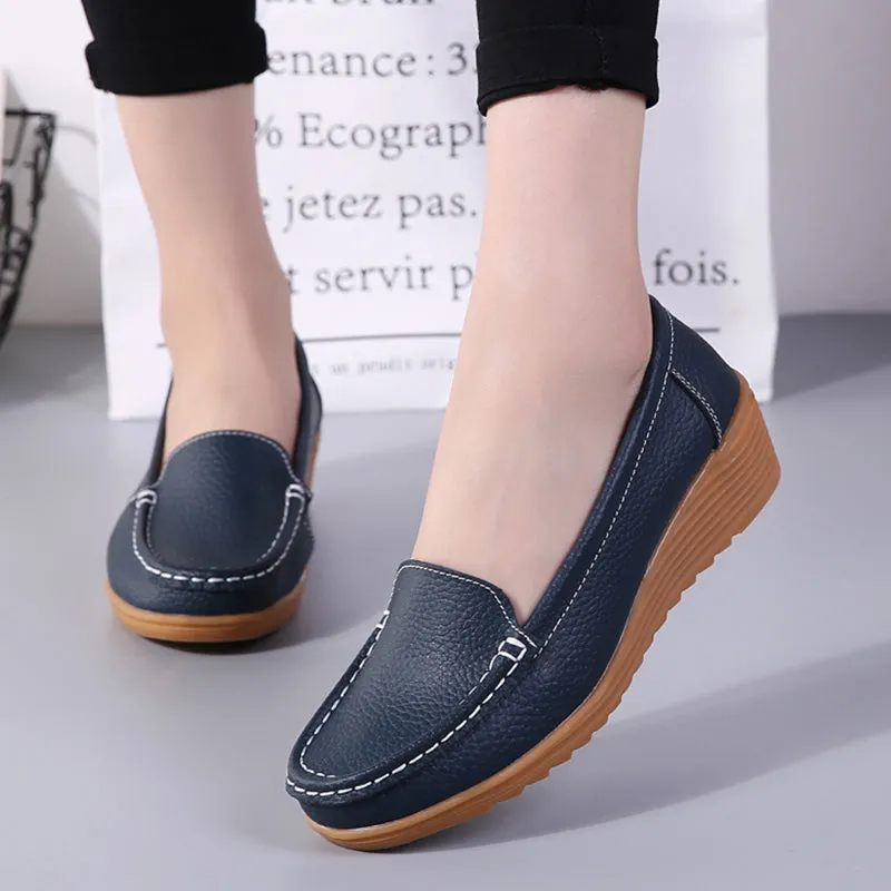 Cilool Genuine Leather Chaussures  Casual Loafers Ballet Flat Shoes