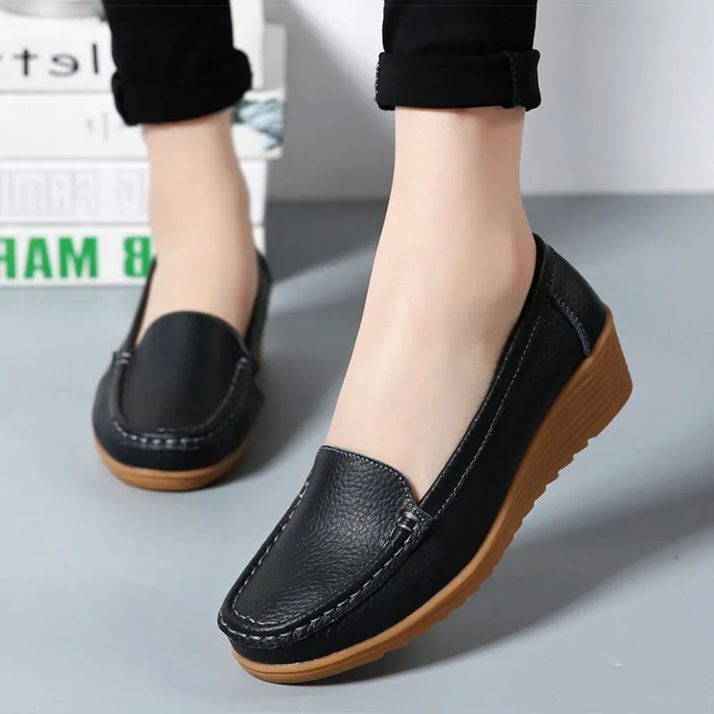 Cilool Genuine Leather Chaussures  Casual Loafers Ballet Flat Shoes