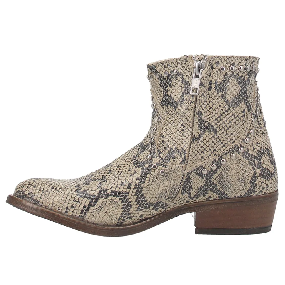 Clementine Snake Print Round Toe Studded Booties