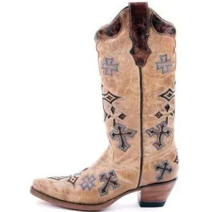 Corral Boots Antique Saddle/Brown Cross Vamp & Tube R1017