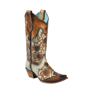 Corral Boots Women's Mint Maple Flowers Overlay & Studs Womens West Boots