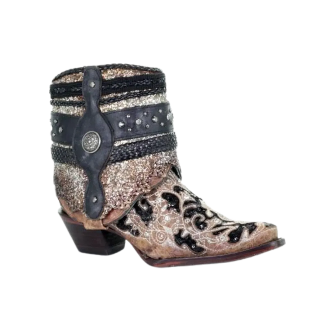 Corral Women's Glitter Flipped Shaft Ankle Brown Boots