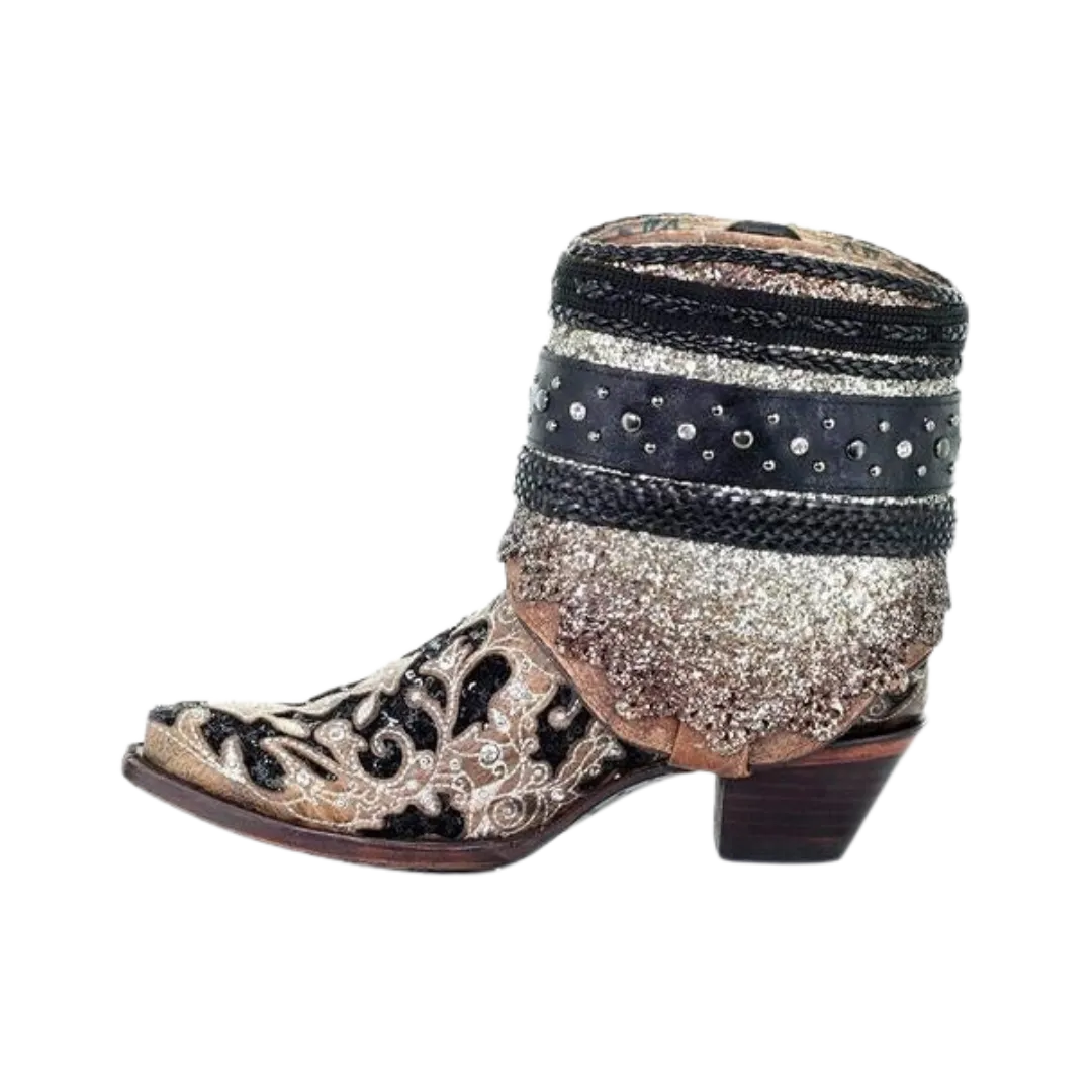 Corral Women's Glitter Flipped Shaft Ankle Brown Boots