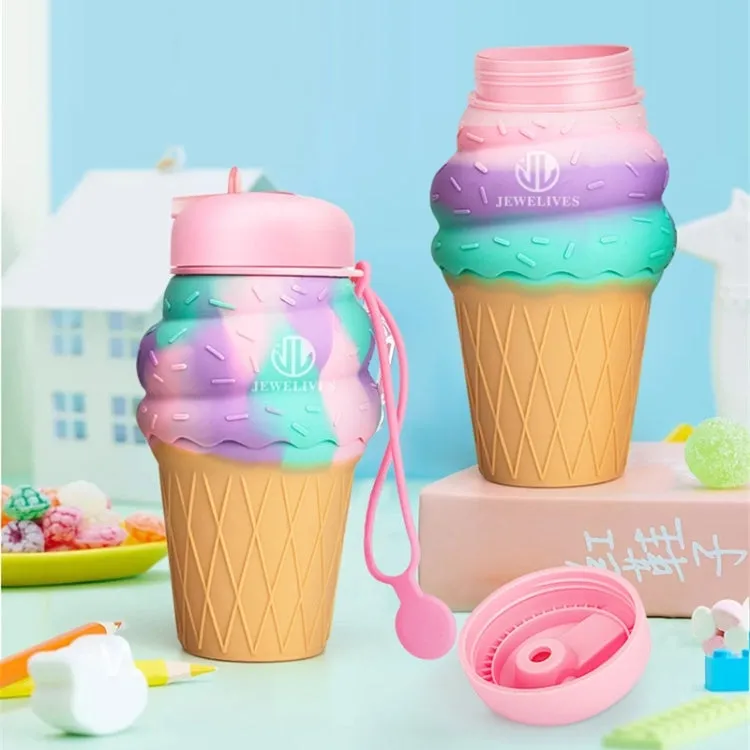 Cute Cartoon Foldable Sports Water Bottle, Color: Ice Cream