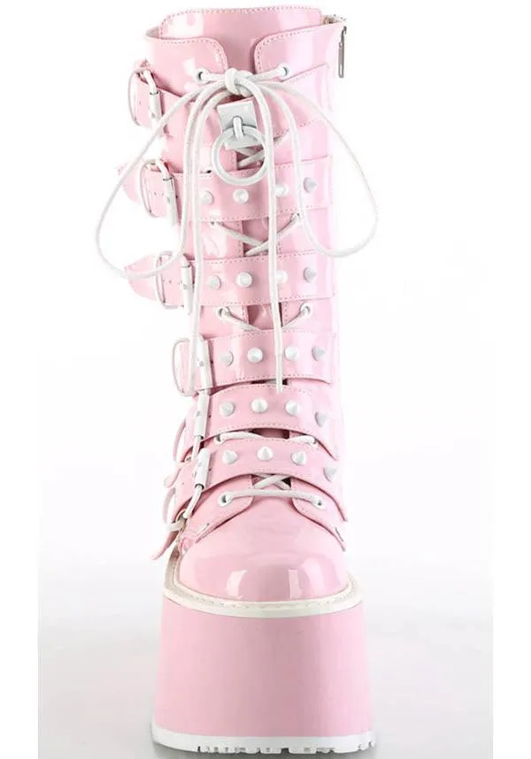 DAMNED-225 [Pink Holo Patent] | PLATFORM BOOTS [PREORDER]