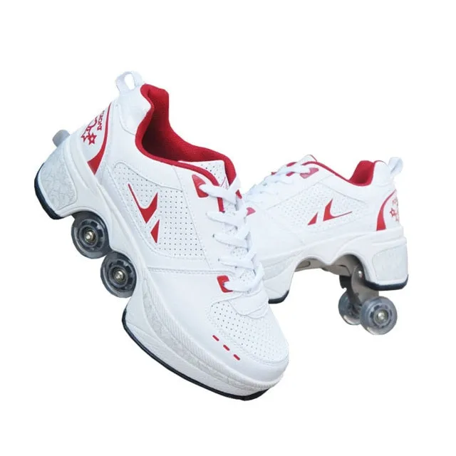 Deformation Roller Shoes Parkour Wheel Shoes 4 Wheels Rounds Of Running Shoes Roller Skates Shoes for Unisex Skating Shoes