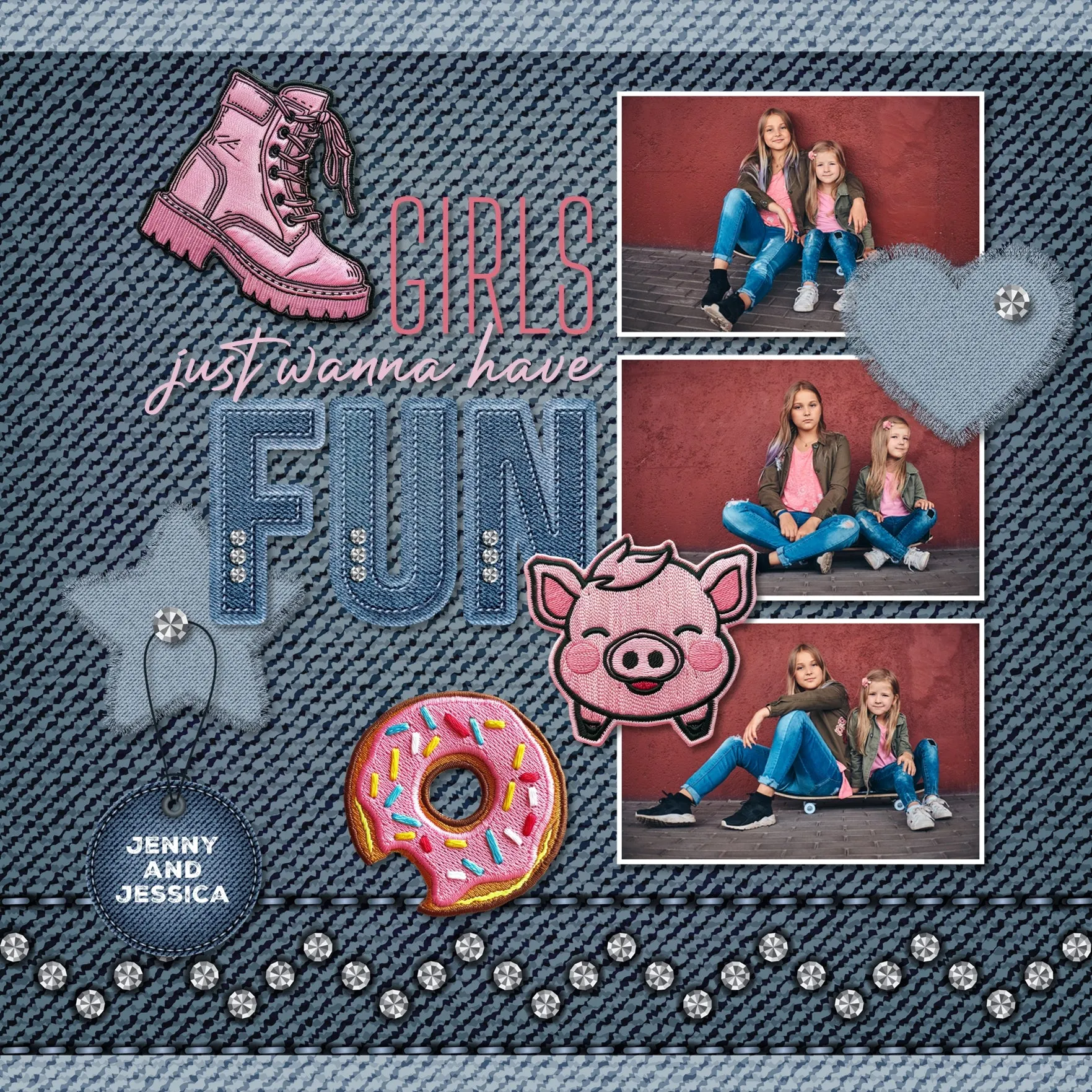 Denim & Diamonds Patches Digital Scrapbook Kit