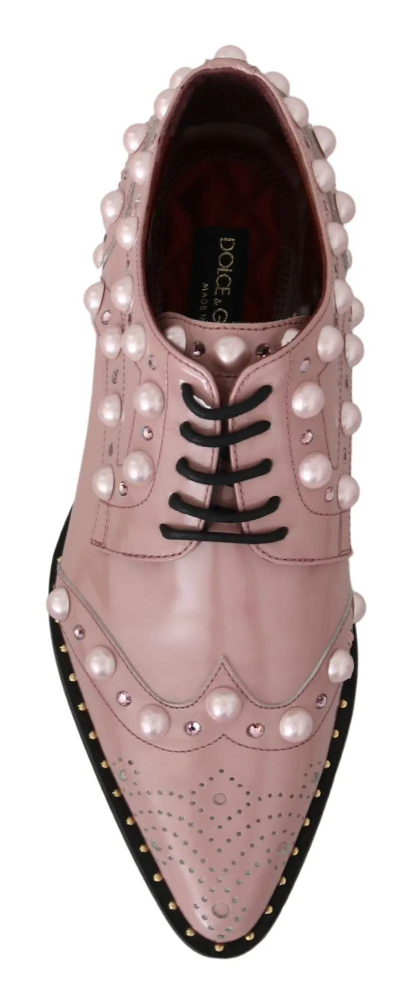 Dolce & Gabbana Pink Leather Crystal Pearls Studs Formal Shoes