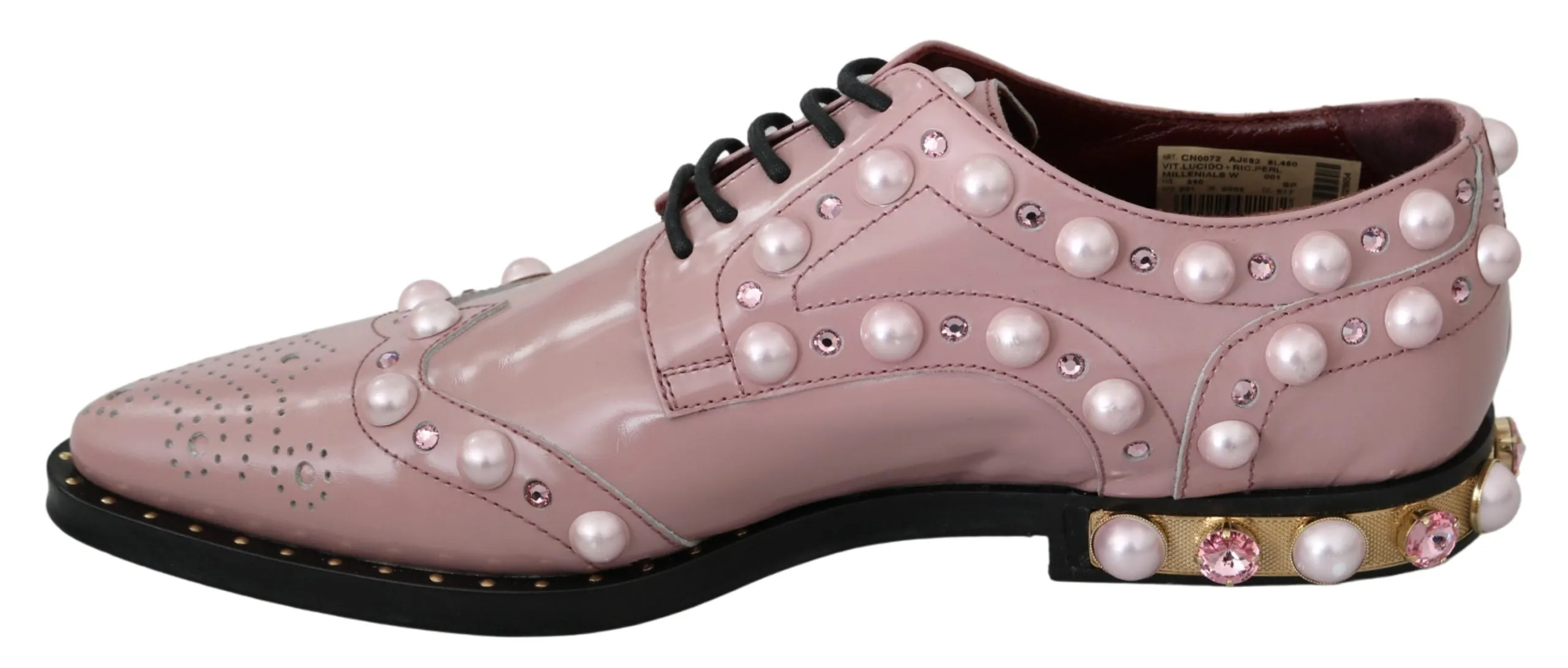 Dolce & Gabbana Pink Leather Crystal Pearls Studs Formal Shoes