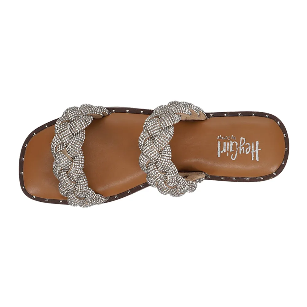 Don't Get it Twisted Braided Rhinestone Slide Sandals