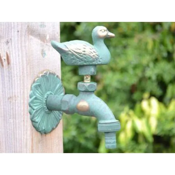 Duck Ornamental Verdigris Garden Tap