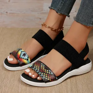 Ethnic Tribe Print Flat Slingback Sandals