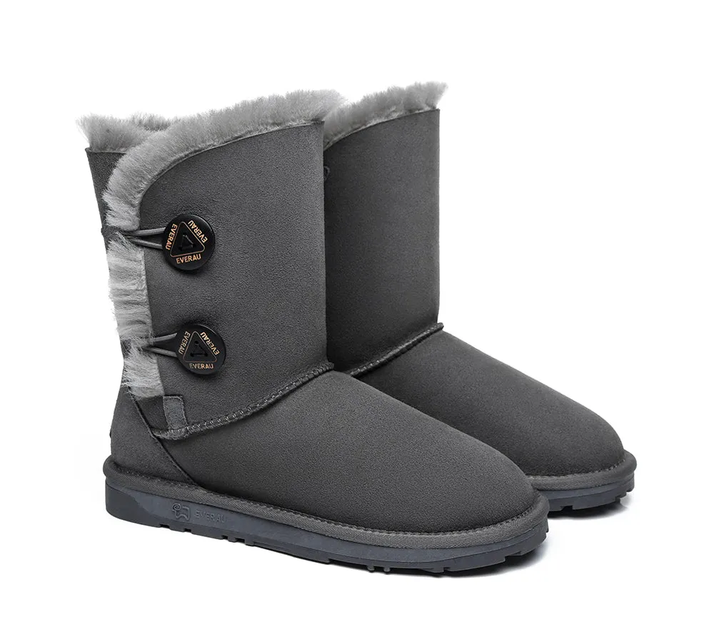 EVERAU® UGG Boots Sheepskin Wool Short Twin Button