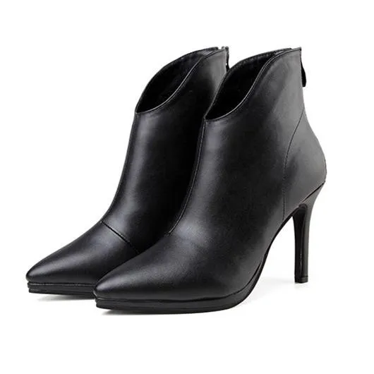 Fashion v cut pointed toe high heel chelsea boots women