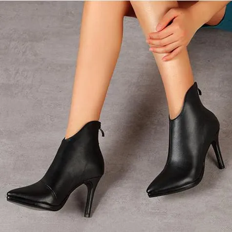 Fashion v cut pointed toe high heel chelsea boots women