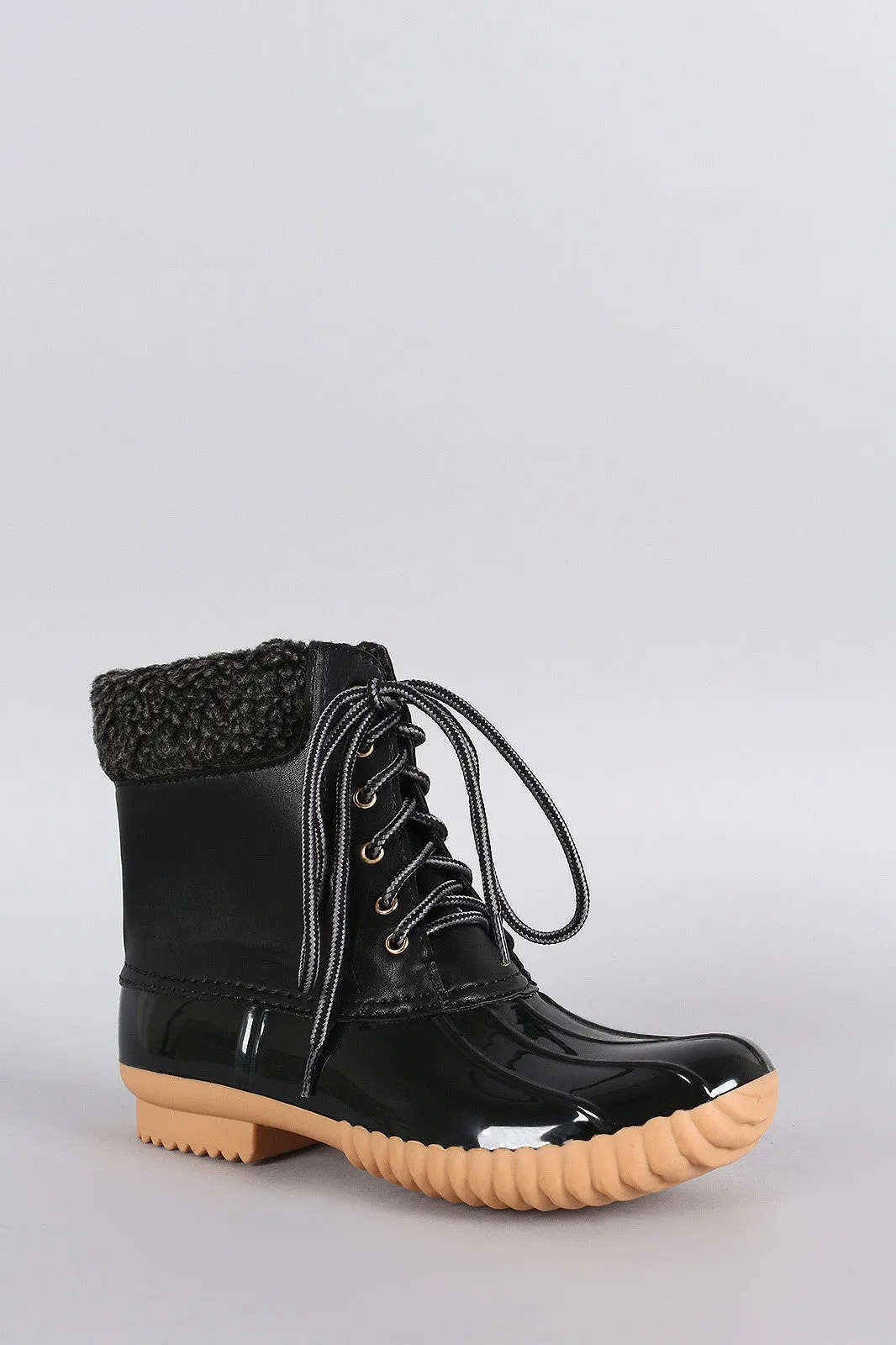 Faux Shearling Cuff Lace Up Duck Ankle Boots