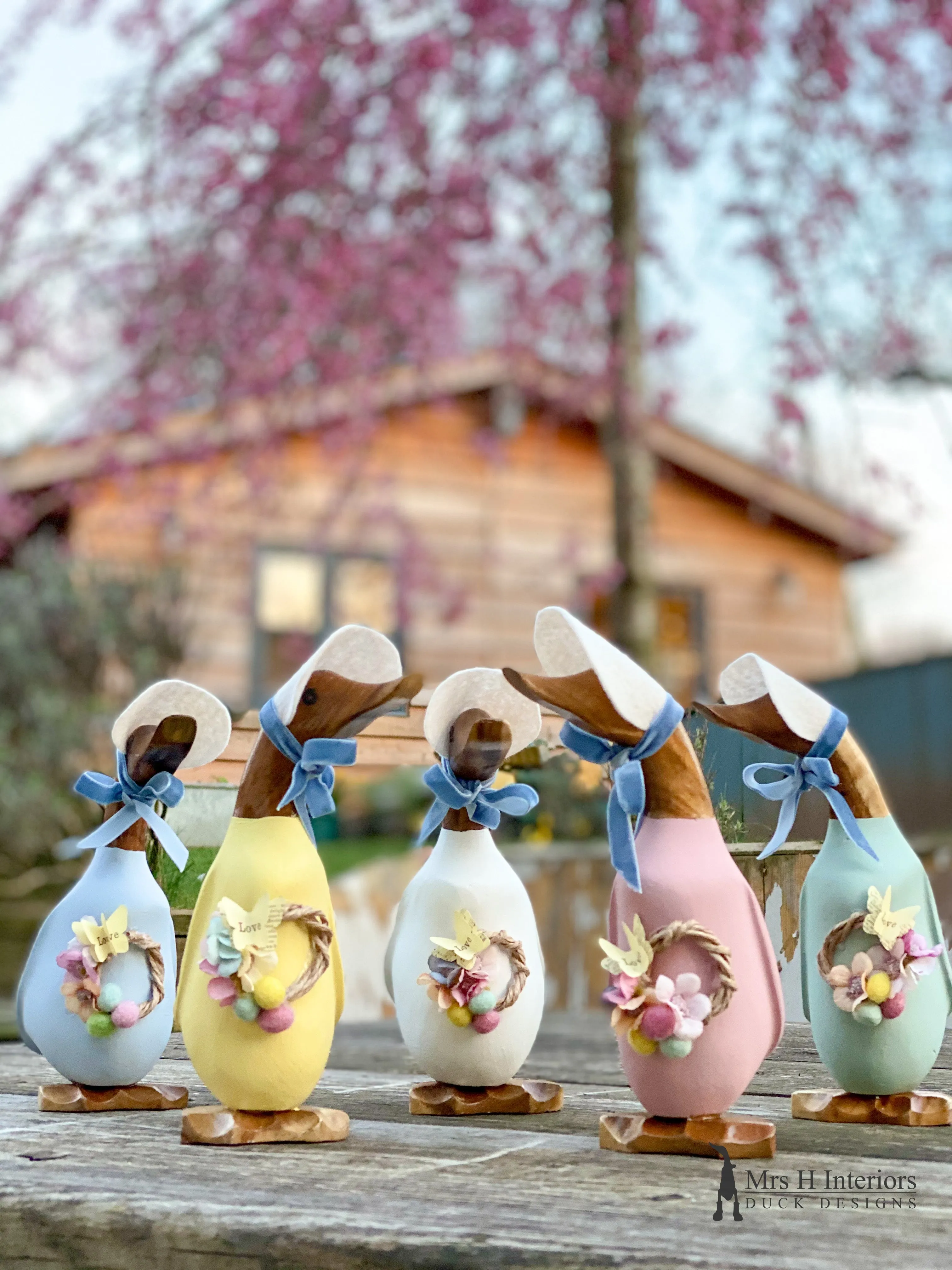 Flo The Flower Crown Duck -  - Decorated Wooden Duck in Boots by Mrs H the Duck Lady