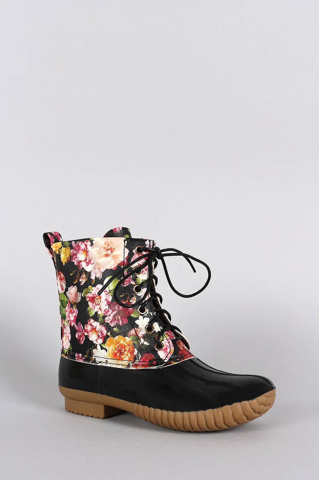 Floral Glossy Ankle Duck Boots