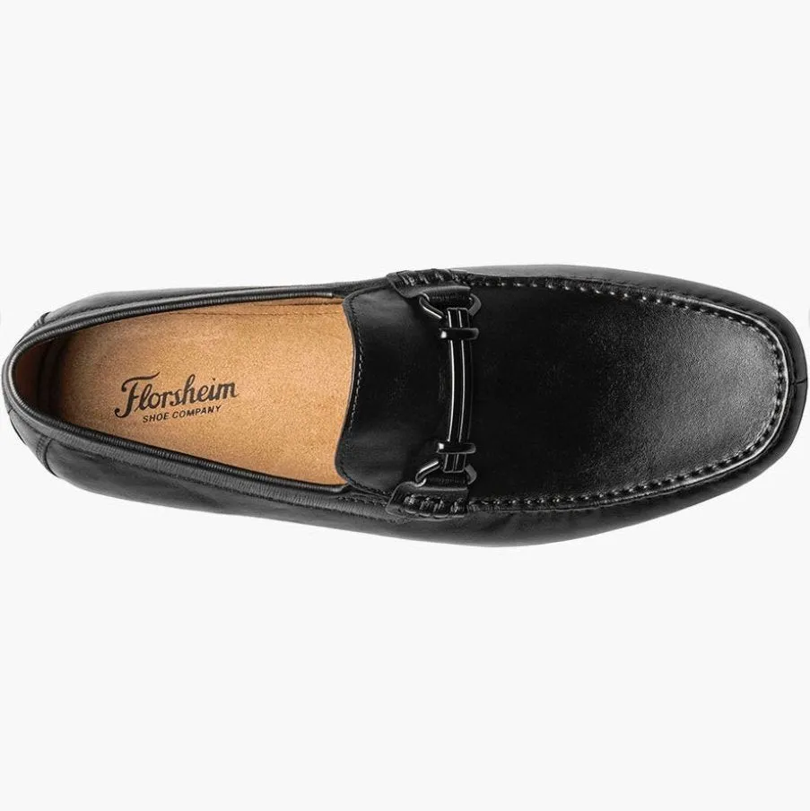 Florsheim Mens Talladega Solid Black Slip-on Moc Toe Bit Loafer Dress Shoes