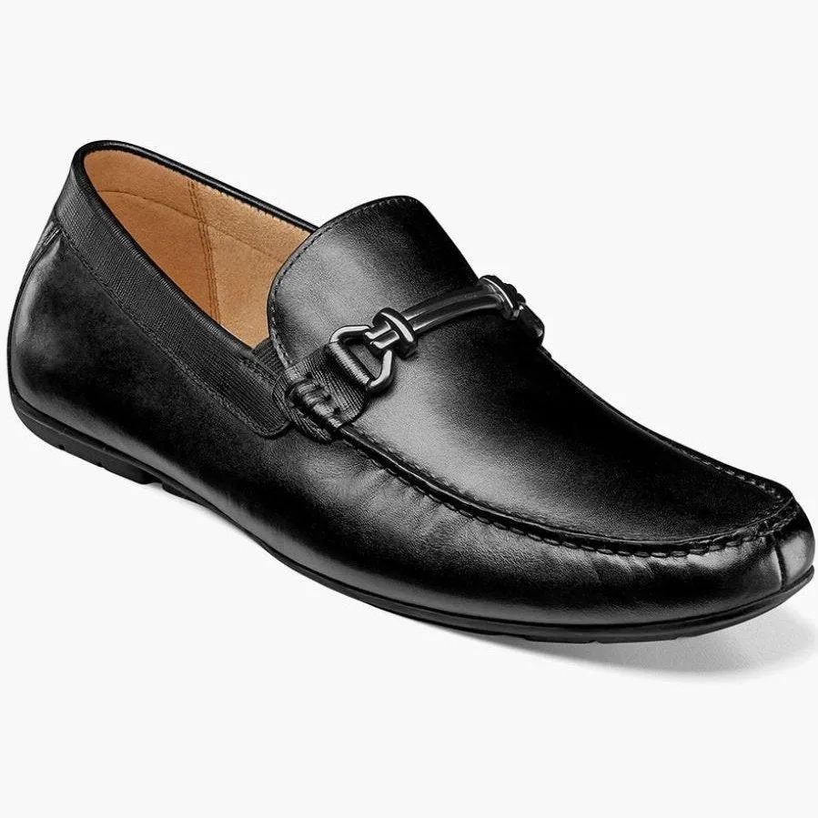 Florsheim Mens Talladega Solid Black Slip-on Moc Toe Bit Loafer Dress Shoes