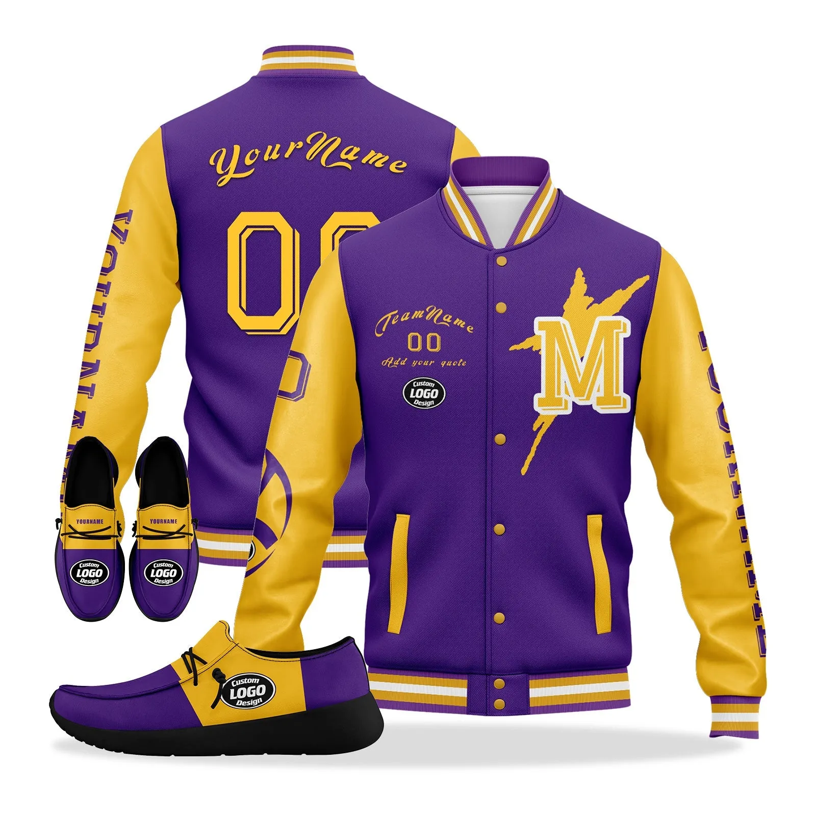 Gift Ideas,Custom Purple Yellow Minnesota Jacket and Sports Shoes Combo Offer Personalized Combo ZH-D020294-17